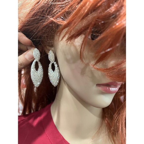 rhinestone earrings clear silver crystal wedding long drop long sparkle earring - Picture 7 of 7